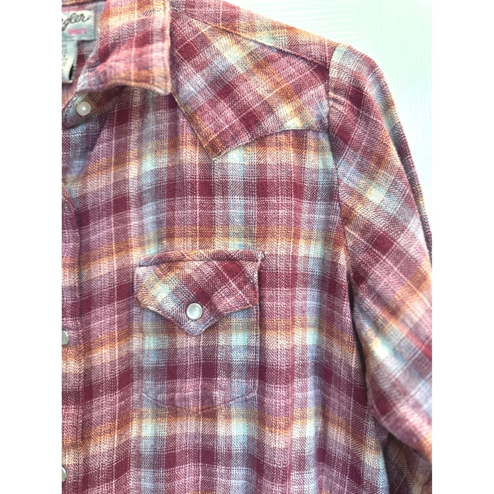 Wrangler Womens Red Pink Plaid Western Pearl Snap‎ Front Shirt Long Sleeve Large